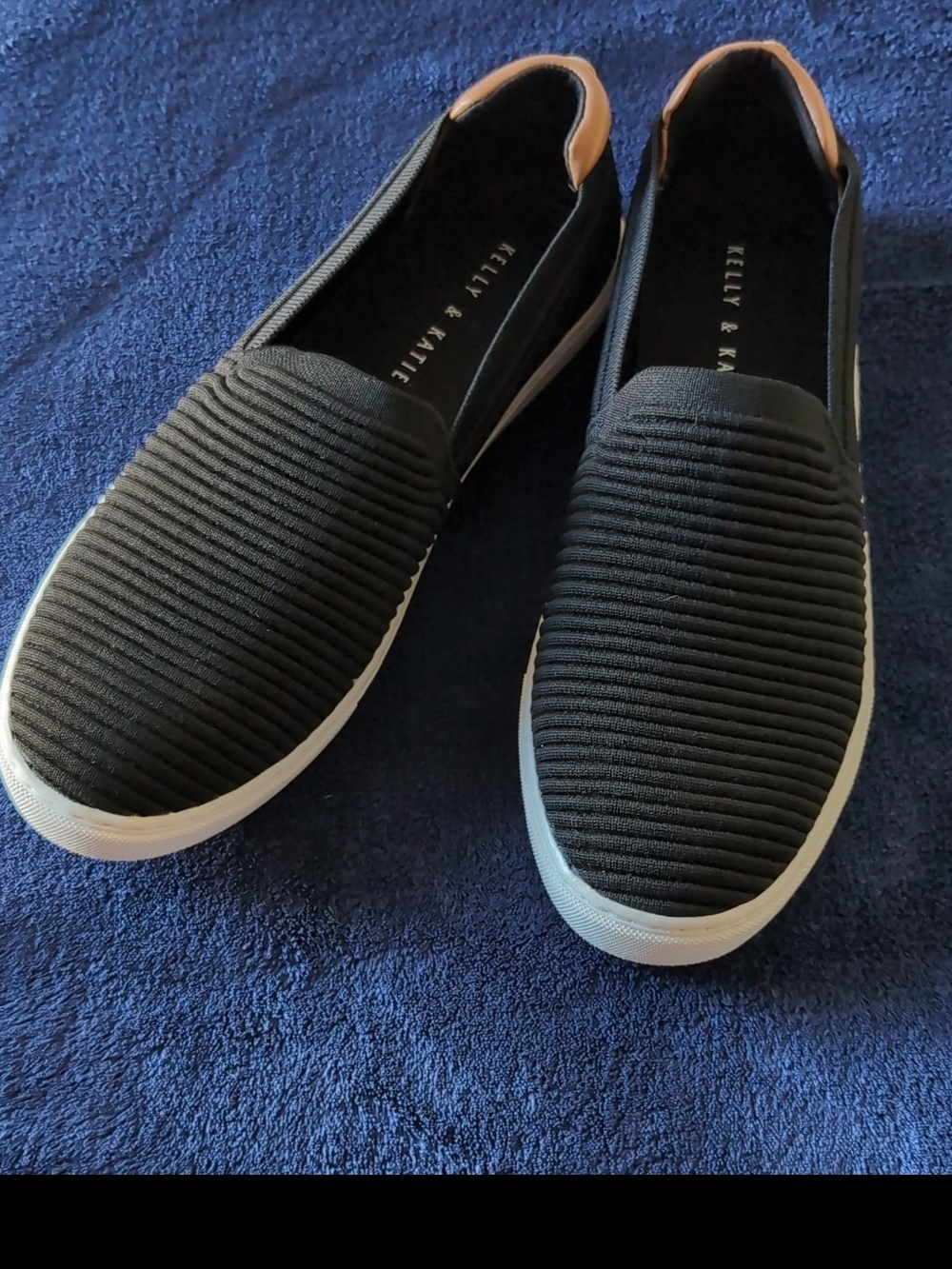 Kelly & Katie Black Ribbed Slip-On Sneakers with White Sole